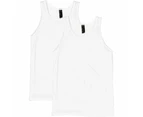 2 Pack Mens Cotton Blank Plain Basic Crew Neck Tank Top Singlet T-Shirt Bulk Classic Regular Fit - White