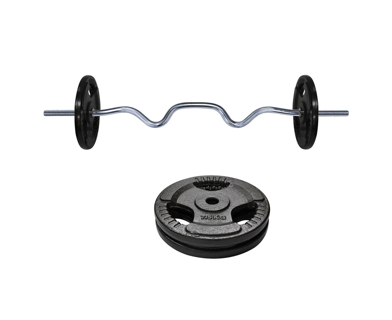 20kg - 120cm Super Curl Barbell Bar Weight  + Ez Grip Cast Iron Weight Plate