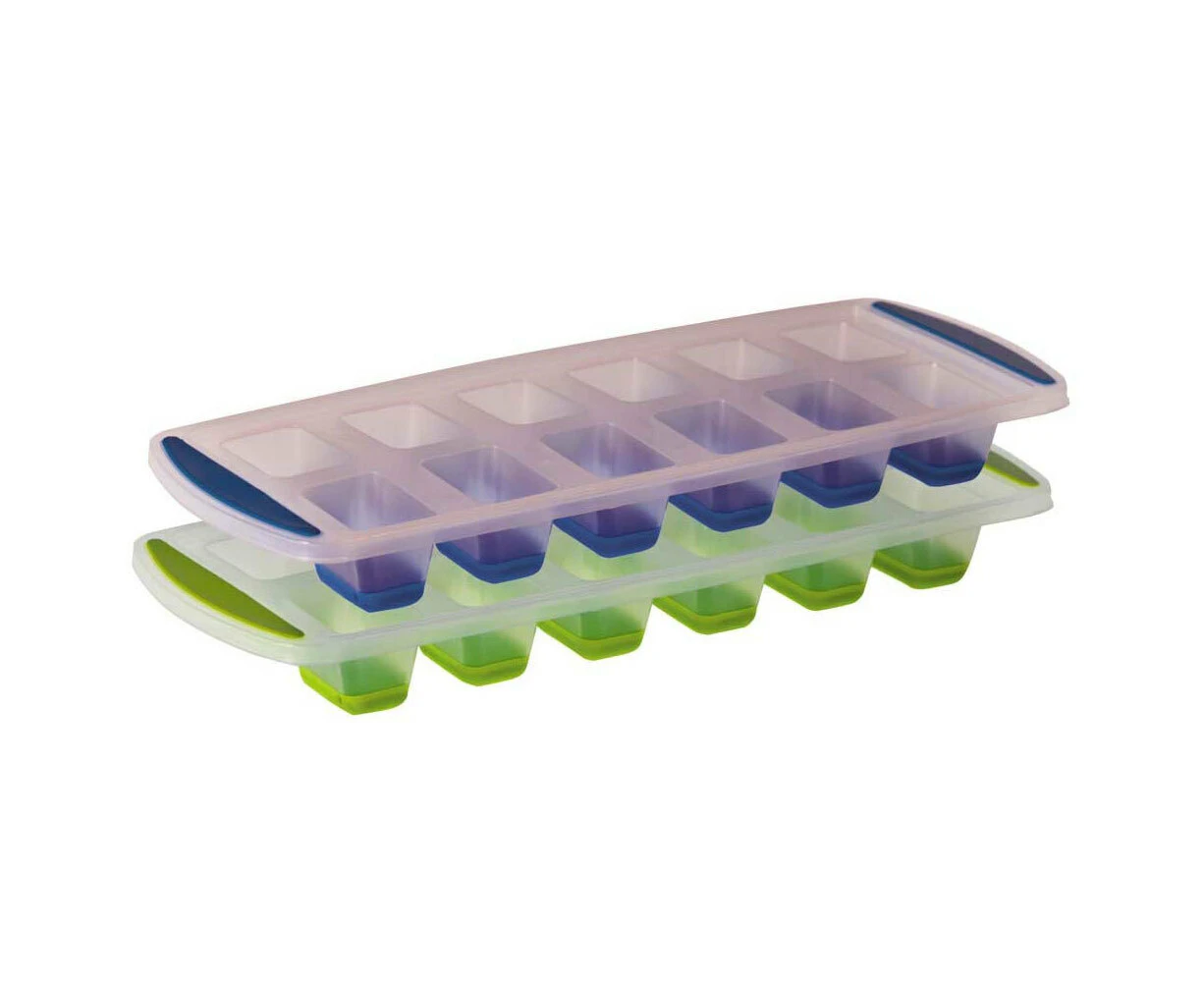 2PK Avanti 12 Cup Pop Release Ice Cube Tray Silicone Mould/Mold Maker Green/Blue