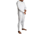 2pcs Set Mens Merino Wool Blend Long Sleeve Thermal Top & Long Johns Pants Underwear - Beige