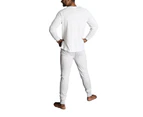 2pcs Set Mens Merino Wool Blend Long Sleeve Thermal Top & Long Johns Pants Underwear - Beige