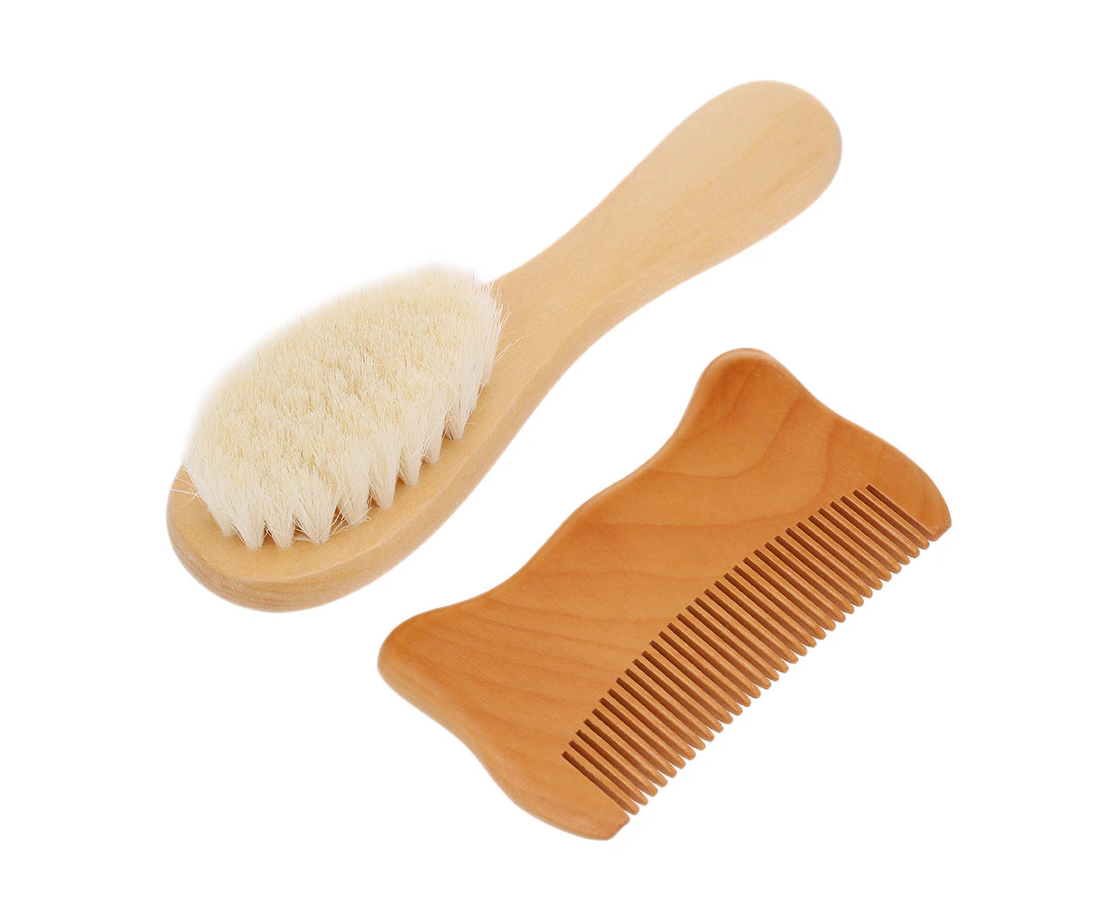 2pcs/Set Baby Hair Brush Comb Natural Wool Wooden Hairbrush Newborn Infant Comb Head Massager Baby Grooming Kit