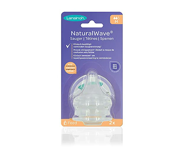 LANSINOH 2 Natural Wave teats for breast milk bottle Medium flow