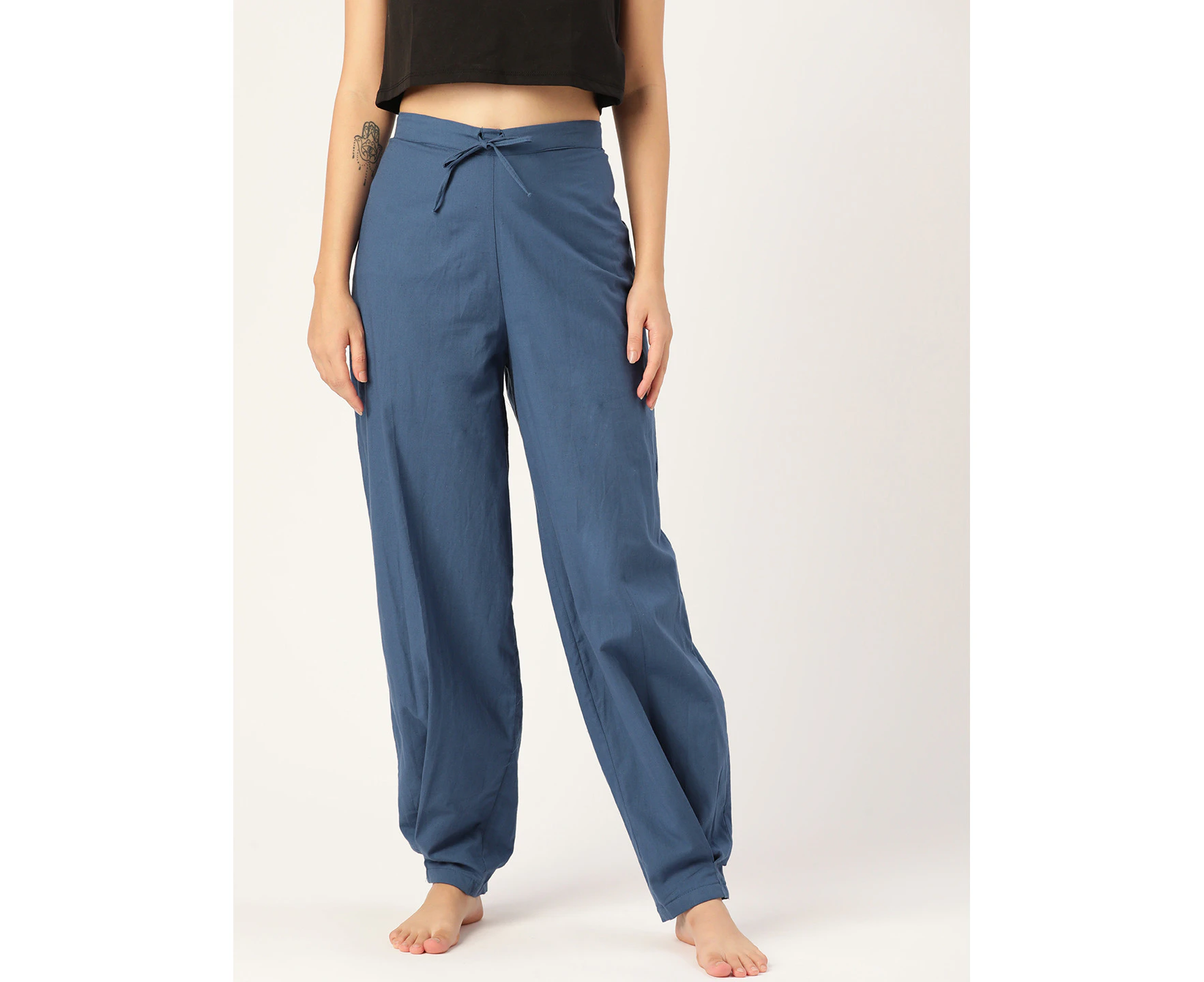 MBeautiful Womens Organic Cotton Solid Blue Carrot Fit Lounge Pants (Small - 5XL) - Free returns for size mismatch.