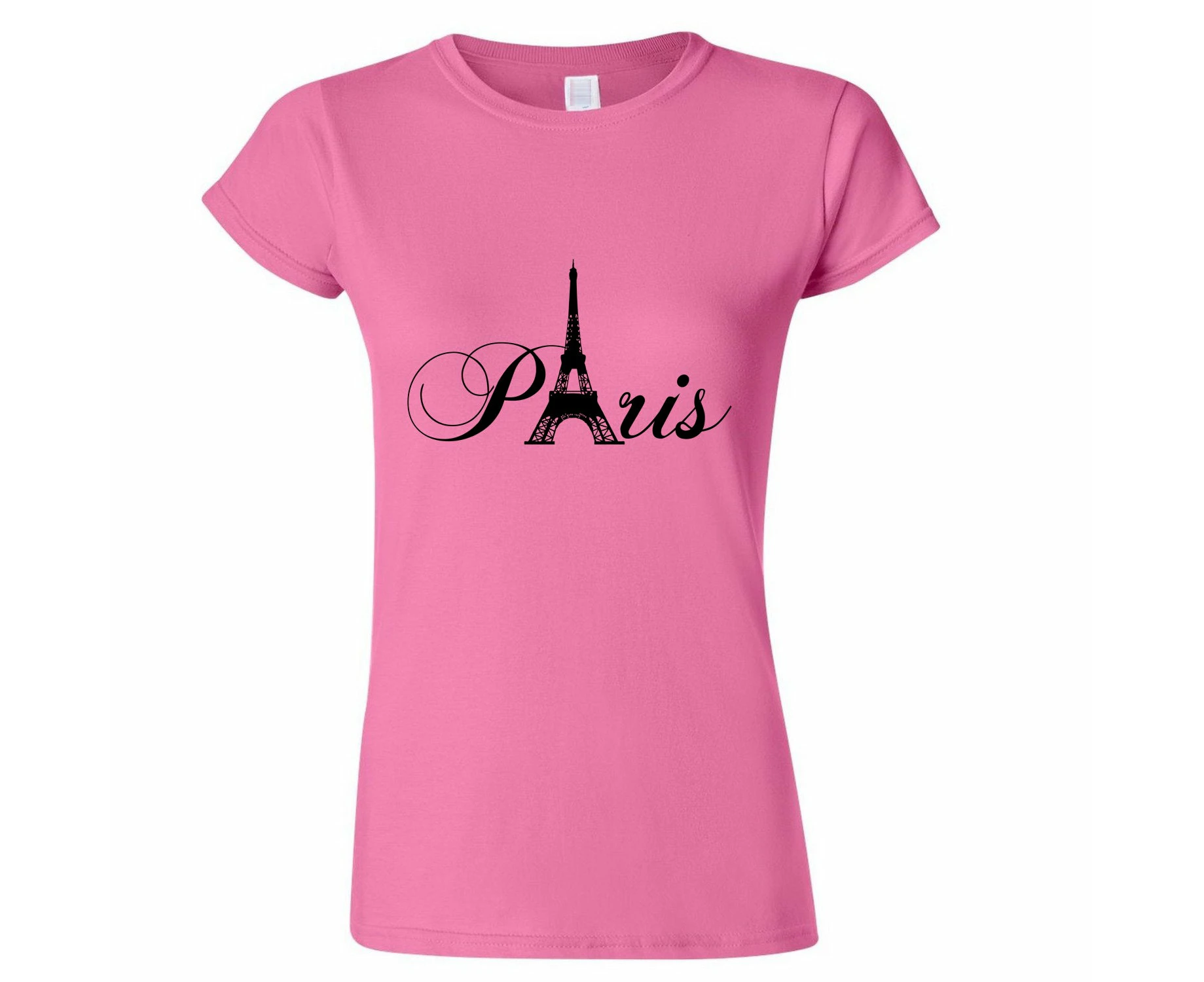 Paris Black Silhouette Eiffel Tower France Art Ladies Women T Shirt Tee Top - Pink