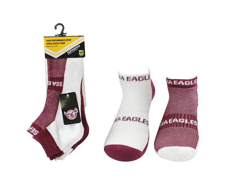 Manly Warringah Sea Eagles 2 Pack Ankle Sport Socks