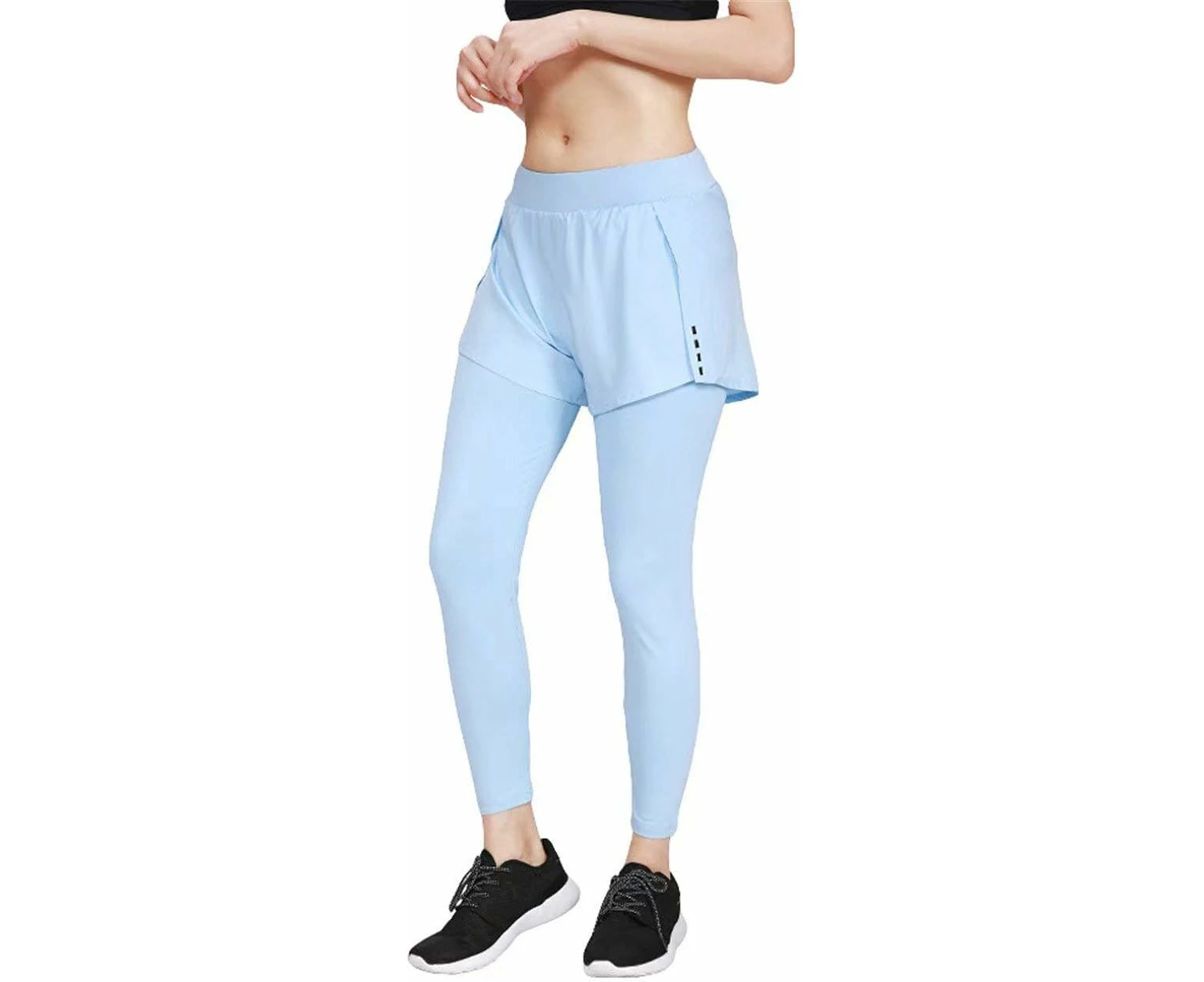 Womens Shorts Sport 2 in 1 Yoga Shorts Quick-Drying Leggings Long Trousers-Sky Blue