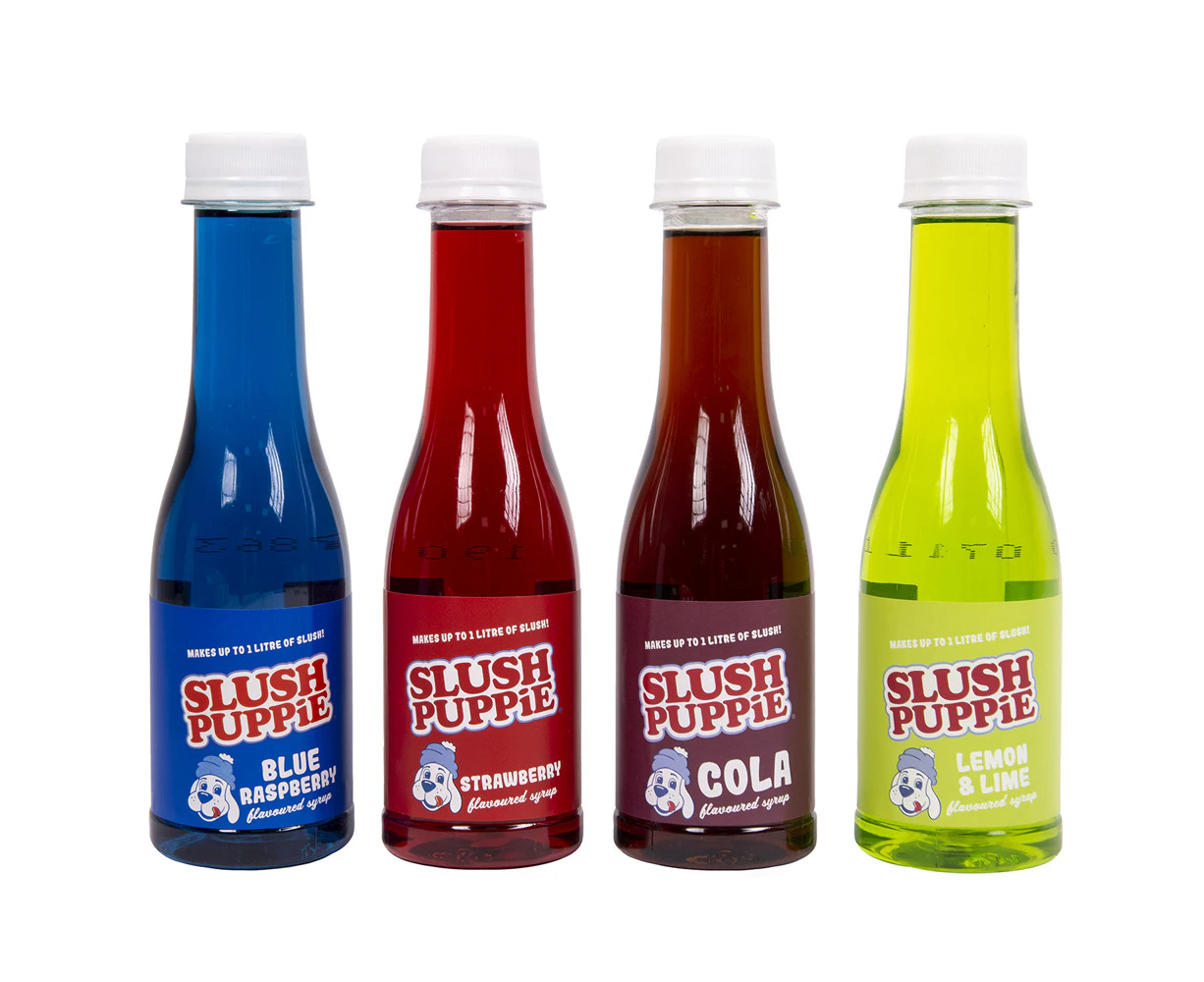 4pc Slush Puppie Drink Syrup Set w/ Blue Raspberry/Strawberry/Cola/Lemon Lime