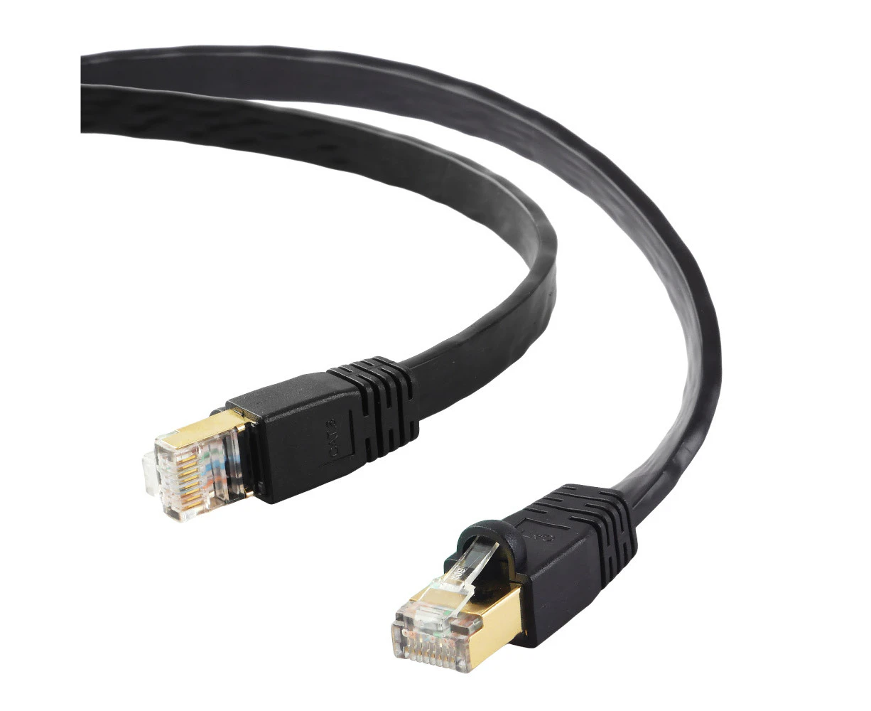 Edimax 15m Black 40GbE Shielded CAT8 Network Cable - Flat 100% Oxygen-Free Bare Copper Core, Alum-Foil Shielding, Grounding Wire, Gold Plated RJ45