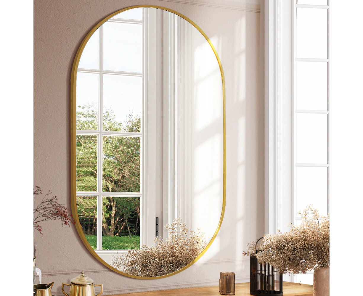 Furb Oval Wall Mirror Gold Pill Shape Vanity Mirror Metal Frame