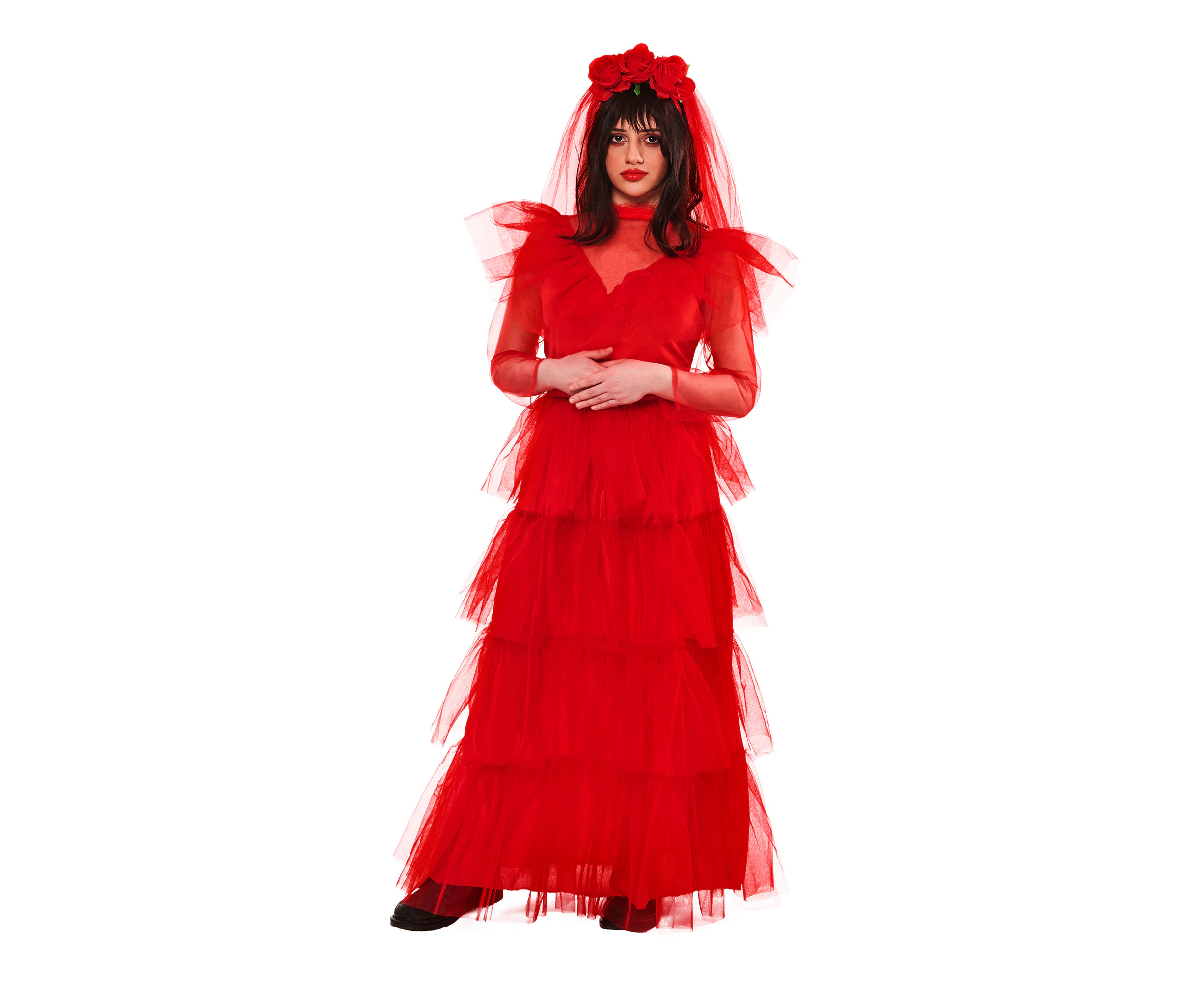 Beetlejuice Womens Lydia Deetz Wedding Costume Dress (Red) - BN6177