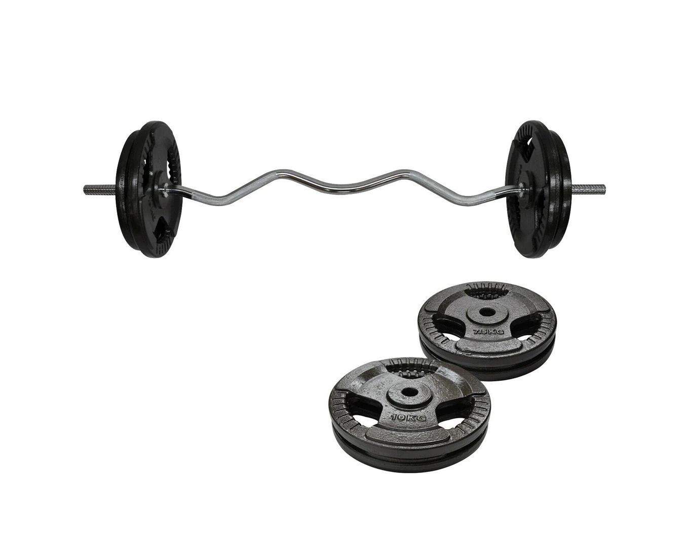 40kg Ez Grip Curl Barbell Weight  - 120cm Curl Bar + 35kg Iron Weight Plates