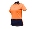 BigBEE Ladies Hi Vis Polo Shirt Two Tone Cool Dry Short Sleeve - ORANGE/NAVY