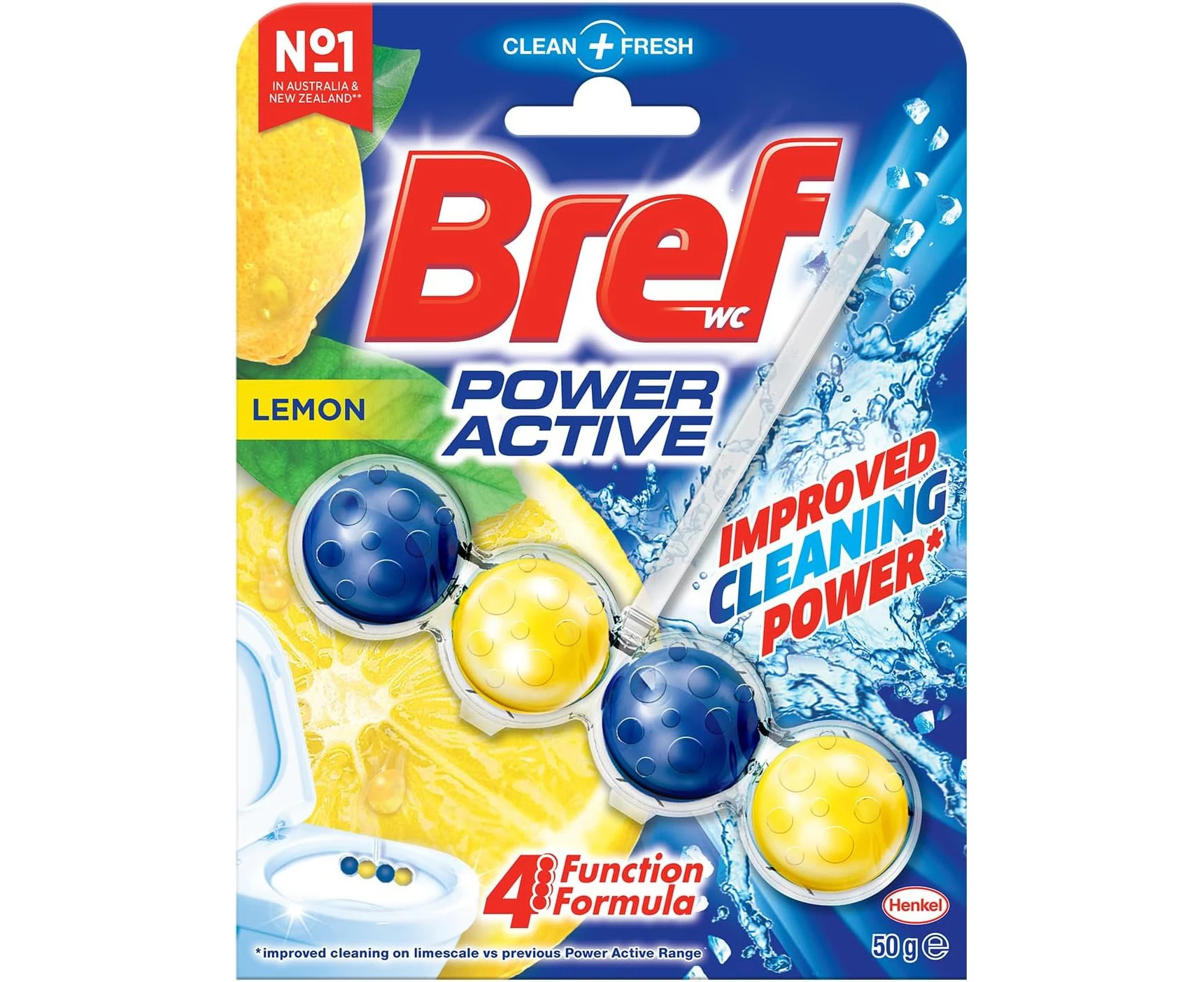 Bref Power Active Juicy Lemon, Rim Block Toilet Cleaner, 50g