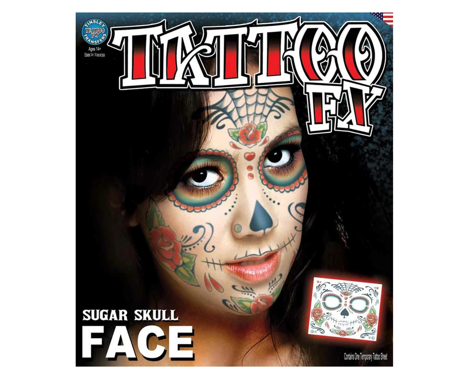 Day of the Dead Sugar Skull Face Temporary Tattoo