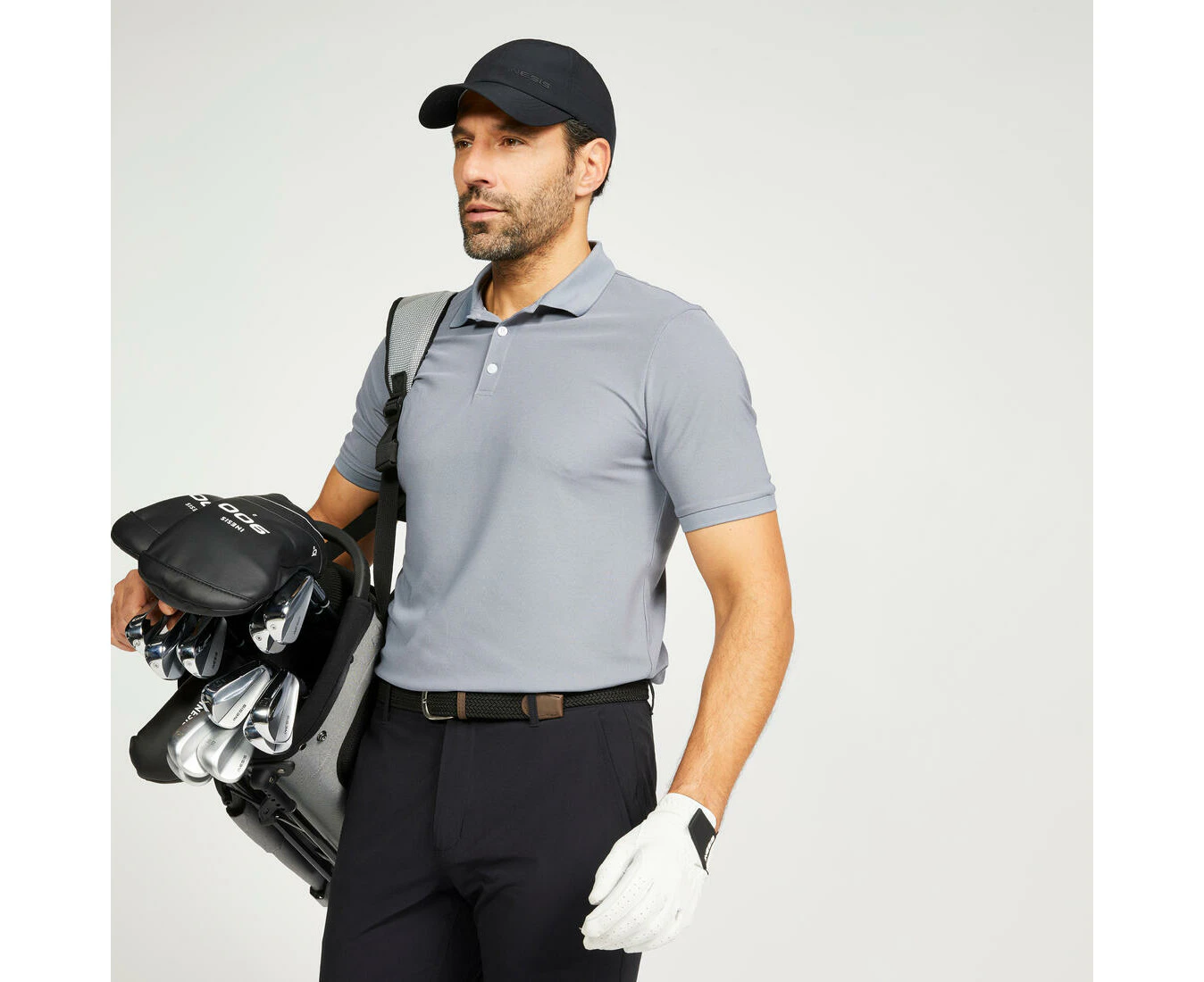 DECATHLON INESIS WW500 Men's Golf Short-Sleeved Polo Shirt - Pebble Grey, 8732284