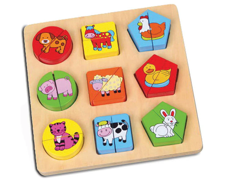 Viga Toys - Shape Block Farm Animals Puzzle