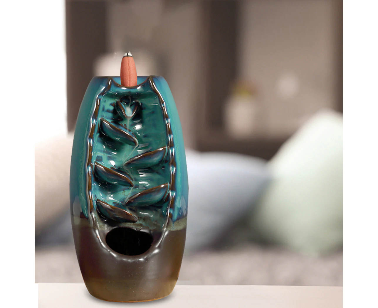 Incense Burner Mountain Waterfall Smoke Backflow Ceramic Cone Holder + 10 Cones