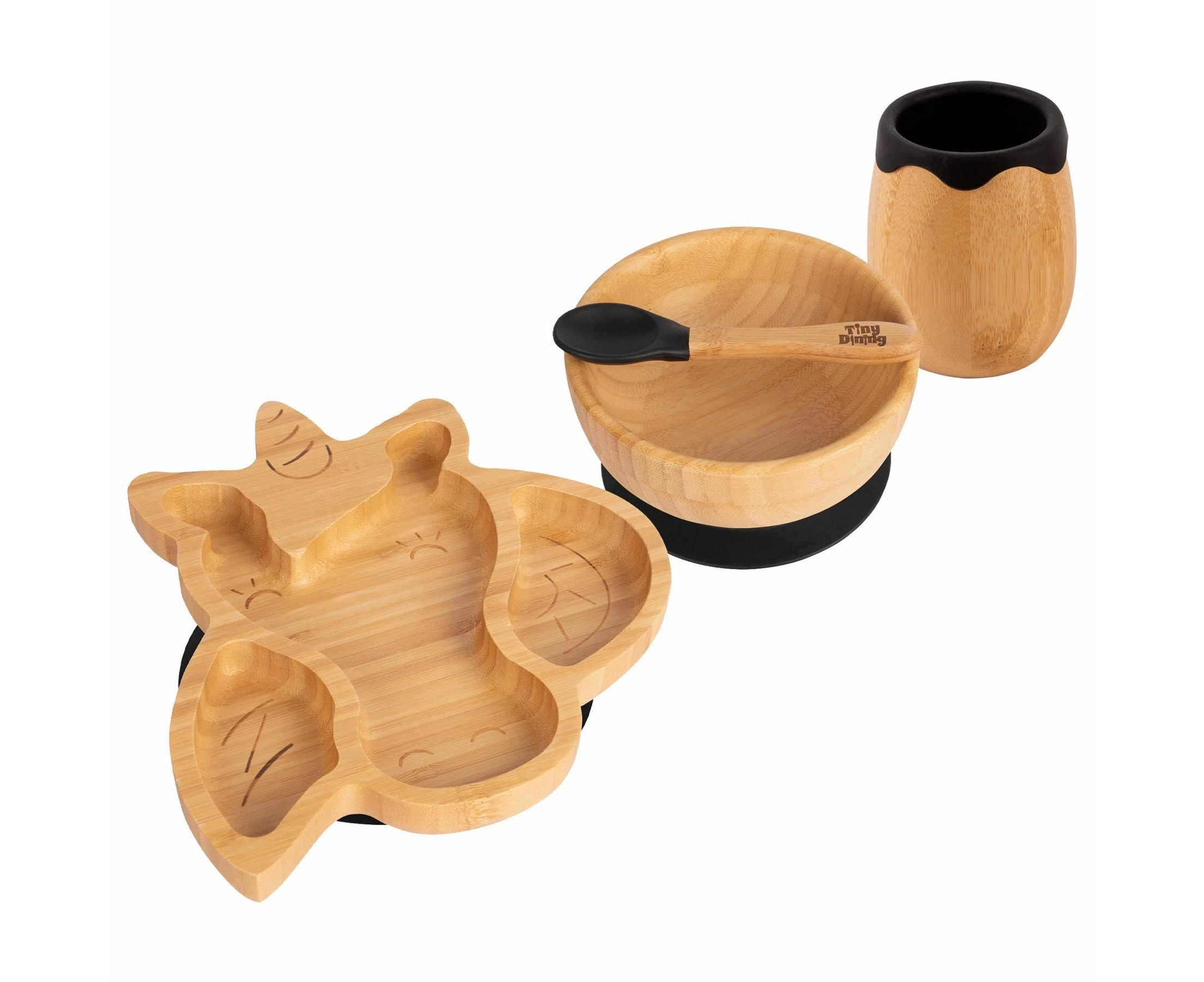 Tiny Dining 4pc Unicorn Bamboo Suction Baby Feeding Set - Black