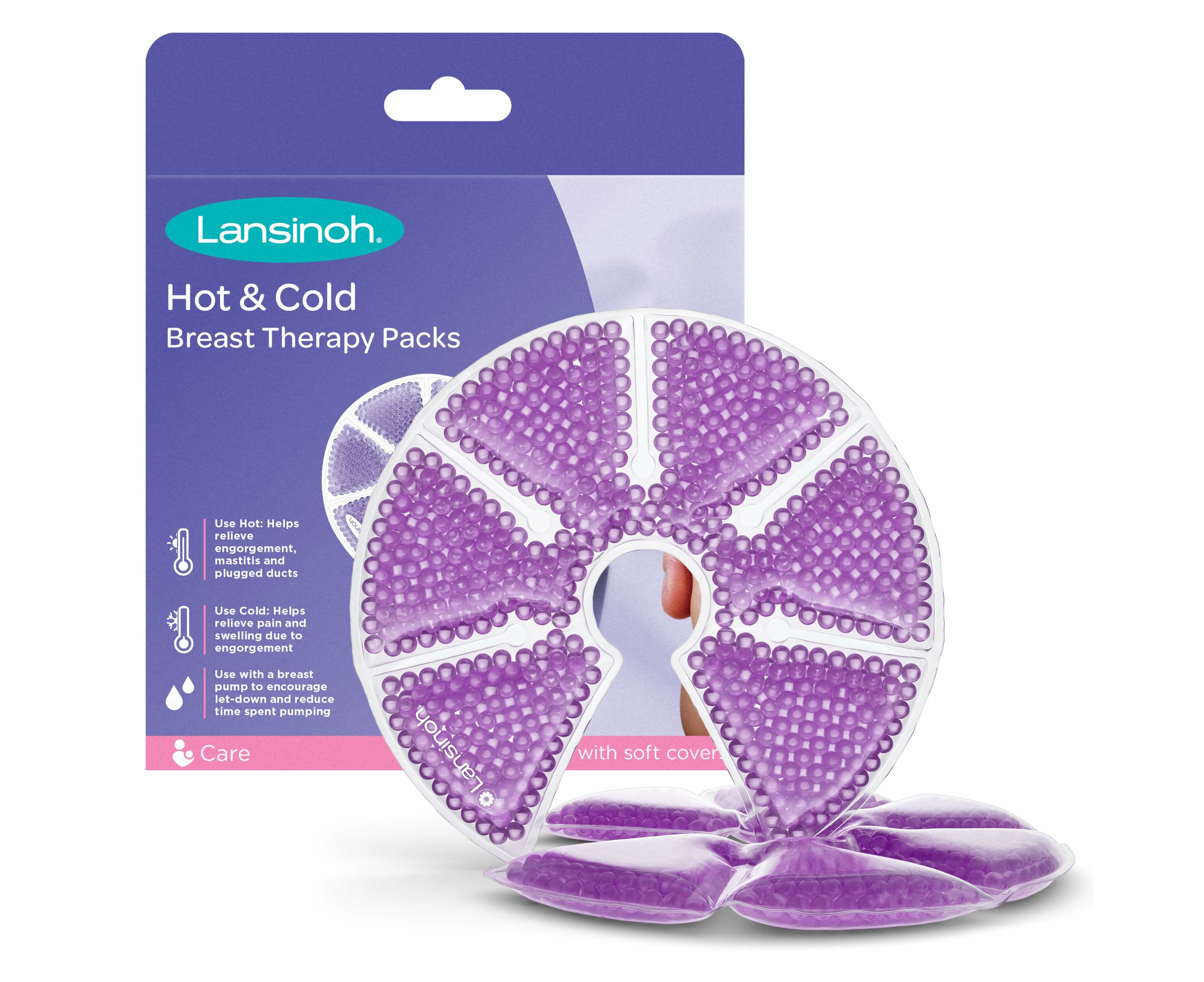 Lansinoh Therapearl 3-in-1 Breast Therapy Breast Pads Hot & Cold 2 pack - Breast Feeding Essentials Reusable Gel Cooling Pads - Postpartum Essentials Breas