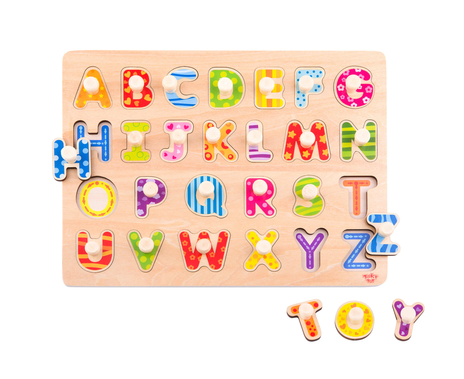 Tooky Toy Wooden English Alphabet Kids/Children Learning Peg Play Puzzle 3+