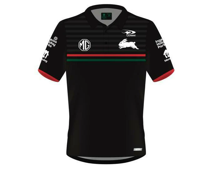 NRL 2024 Players Polo - South Sydney Rabbitohs - Black - Adult - CLASSIC