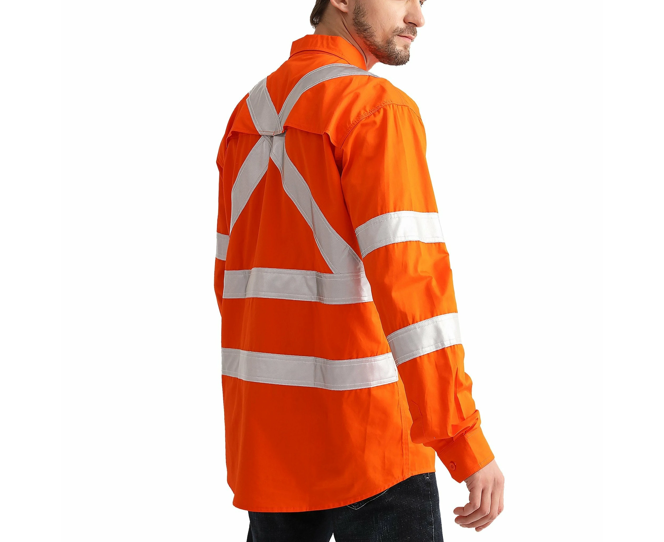 Big Bee Orange Work Shirt X Back Reflective, NSW QLD Rail Shirt