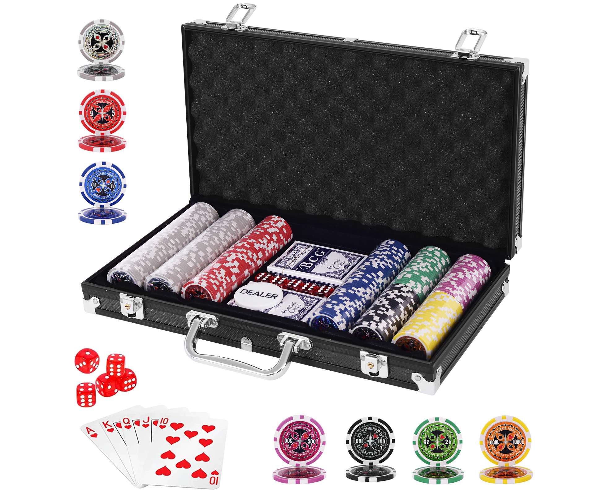 Costway 300Pcs Poker Chips Set Classical Card Games Casino Party w/Case Texas Holdem, Blackjack, Gambling Black