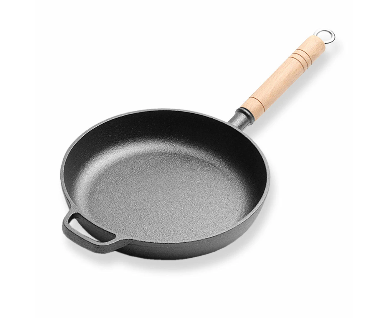 SOGA 27cm Round Cast Iron Frying Pan Skillet Steak Sizzle Platter with Helper Handle