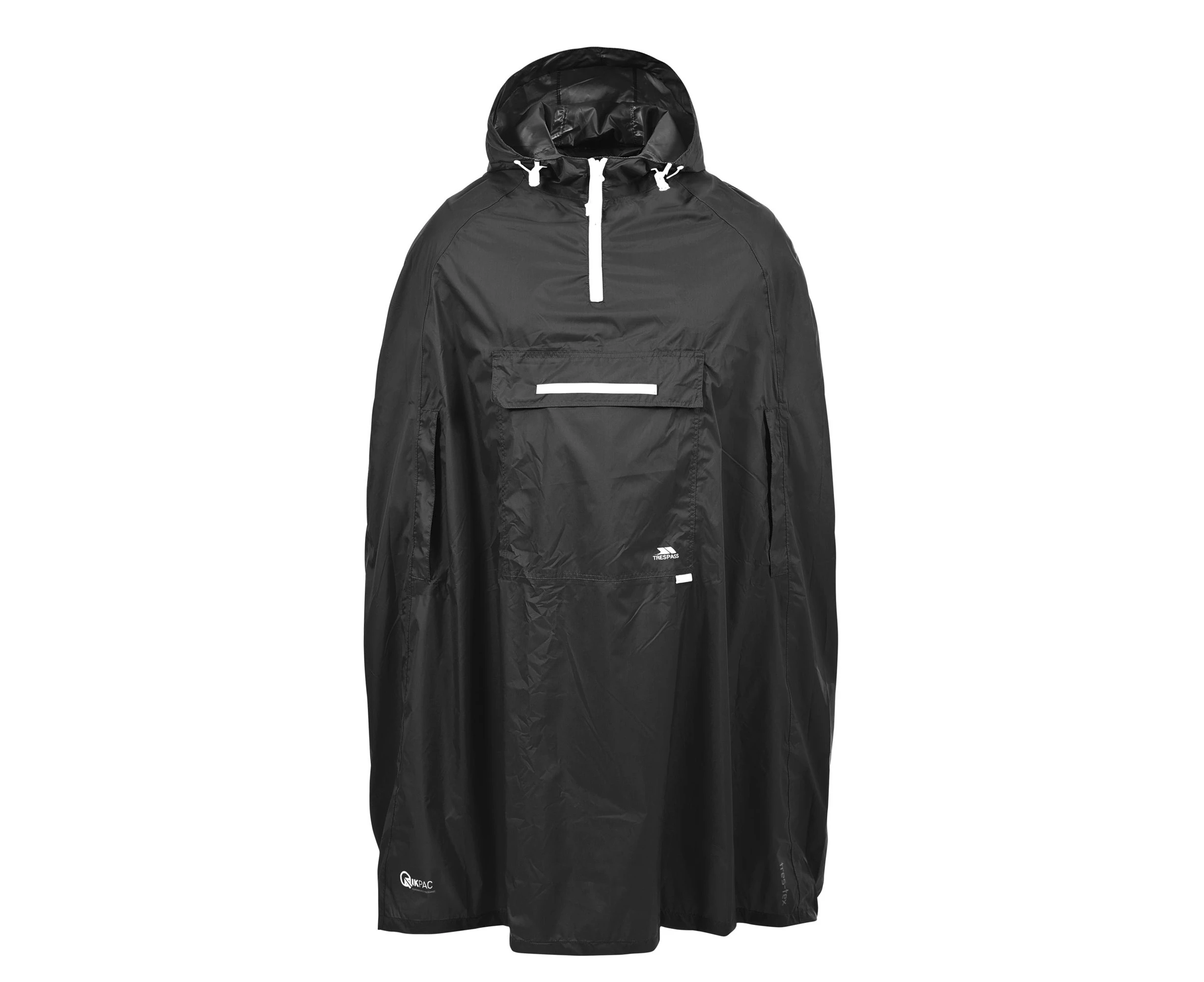 Trespass Qikpac Unisex Hooded Waterproof Packaway Poncho (Black) - TP422