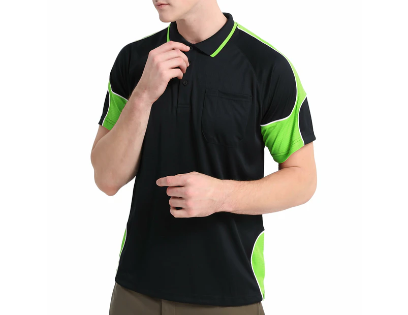 BIG BEE Panel Polo Shirt Short Sleeve Hi Vis Black Lime XS