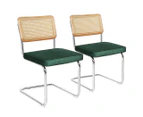 Levede 2xRattan Chair Dining Chairs Cesca Replica Cantilever Velvet Padded Green