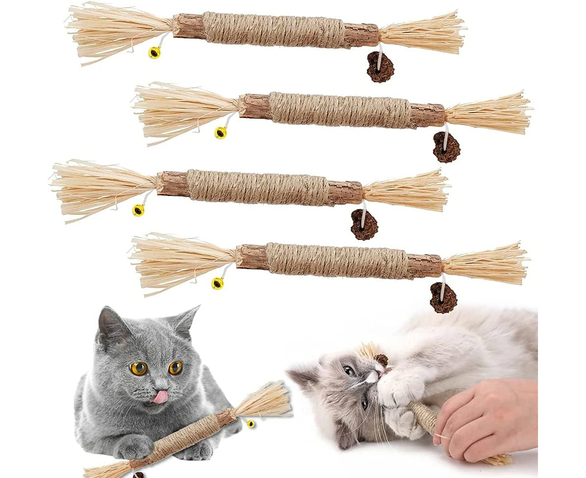 4Pcs Natural Silvervine Sticks Cat Toys, Catmint Silvervine Blend Sticks, Catnip Cat Chew Toys For Kittens Teeth Cleaning, Edible Kitty Toys For Cats Lick