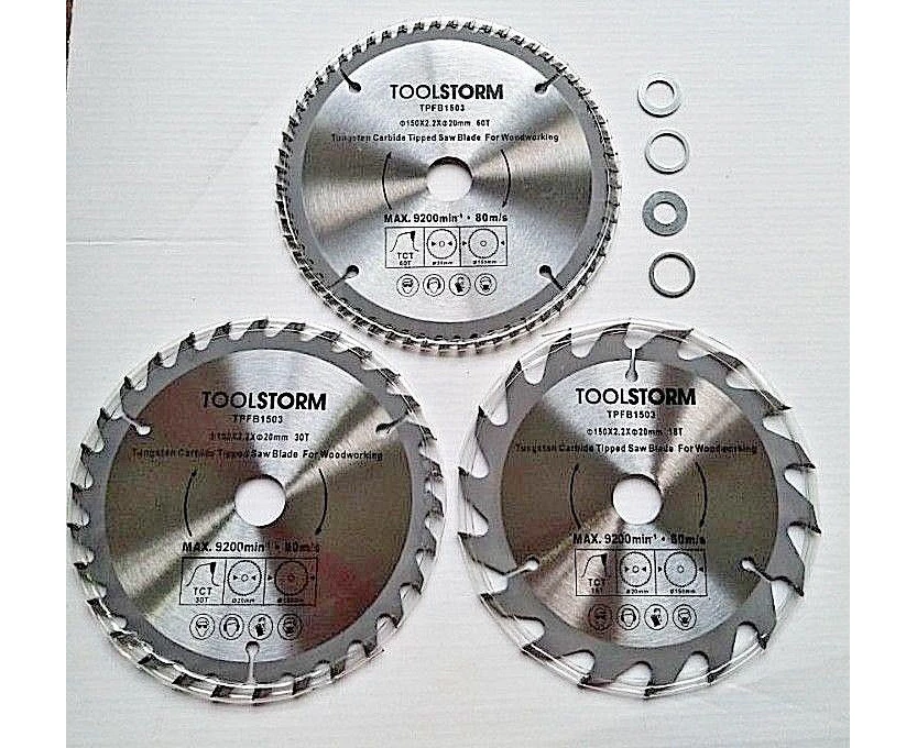 3PC TCT CIRCULAR SAW BLADES 150MM 18T 30T 60T ARBOR 20/16/15.88/12.75/10mm