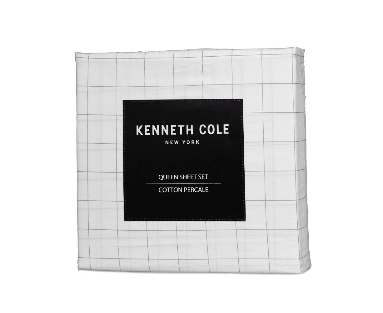 Kenneth Cole King Classic Grey Grid Cotton Sheet Home Bedding Set 250TC