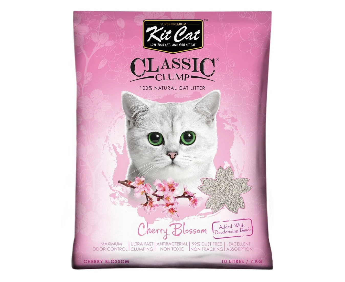 Kit Cat Ultra Fast Classic Clumping Bentonite Cat Litter 10 litres/7kg - Cherry Blossom