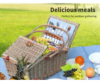 4 Person Picnic Basket Baskets Set Outdoor Blanket Willow Deluxe Folding Handle