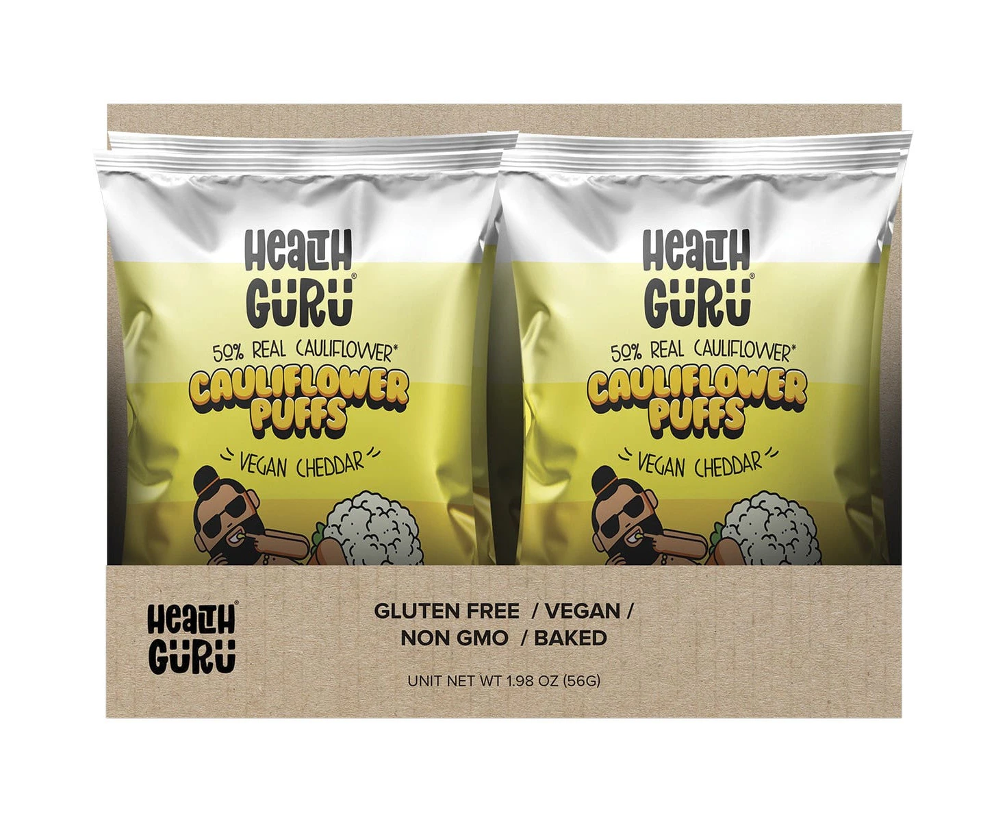 Health Guru Cauliflower Puffs Vegan Cheddar 56g 12PK