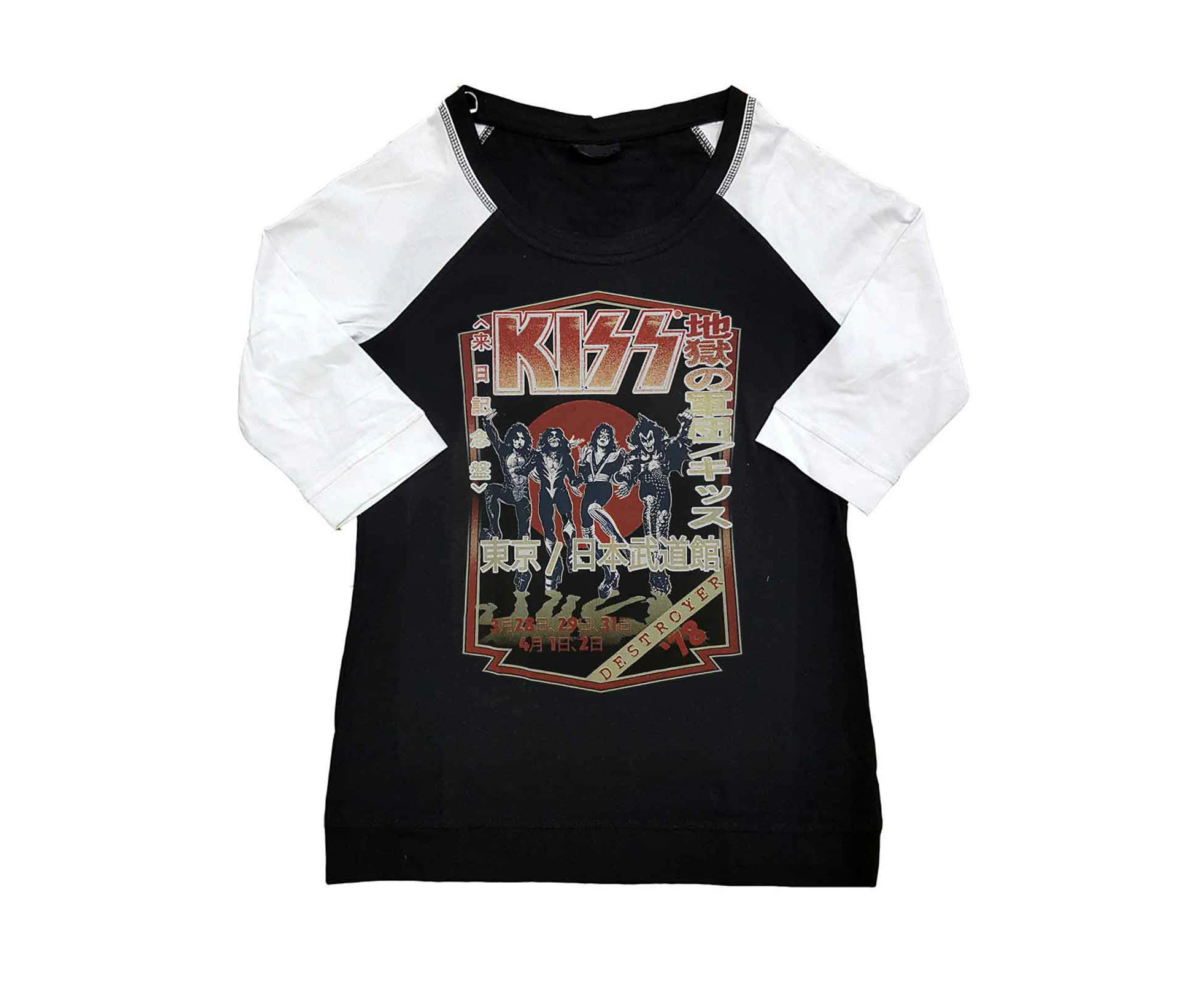 Kiss T Shirt Destroyer Tour 1978  Official  3/4 Sleeve Womens Raglan