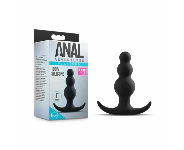 Anal Adventures Platinum Beaded Plug - Black 7.6 cm (3'') Silicone Butt Plug