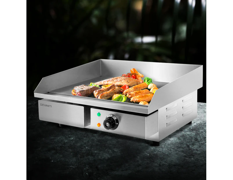 Devanti Commercial Electric Griddle 55cm BBQ Grill Plate 3000W