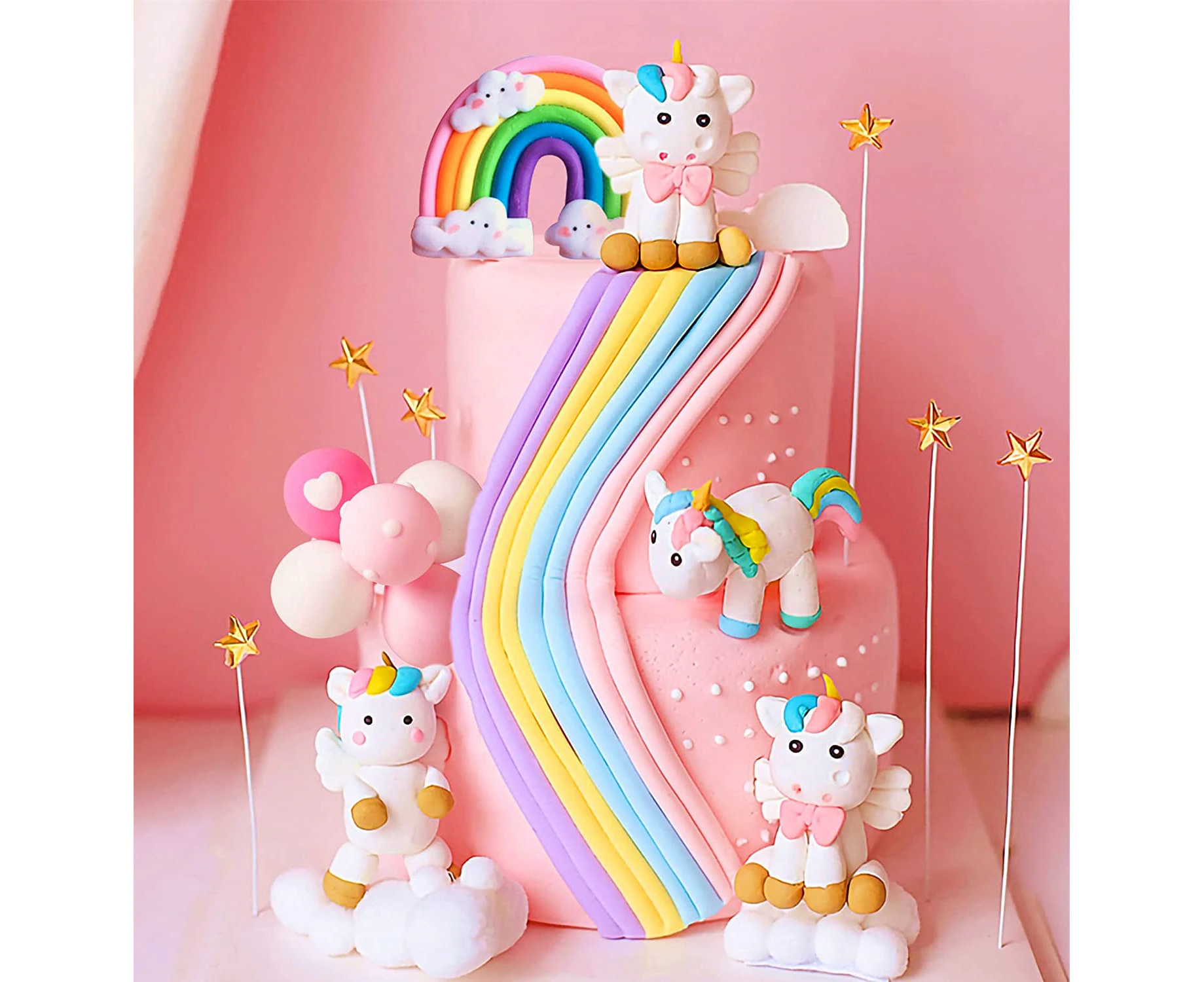 JeVenis Cute Unicorn Cake Decoration Rainbow Cake Topper Unicorn Birthday Party Baby Shower Decoration (Pink and white)