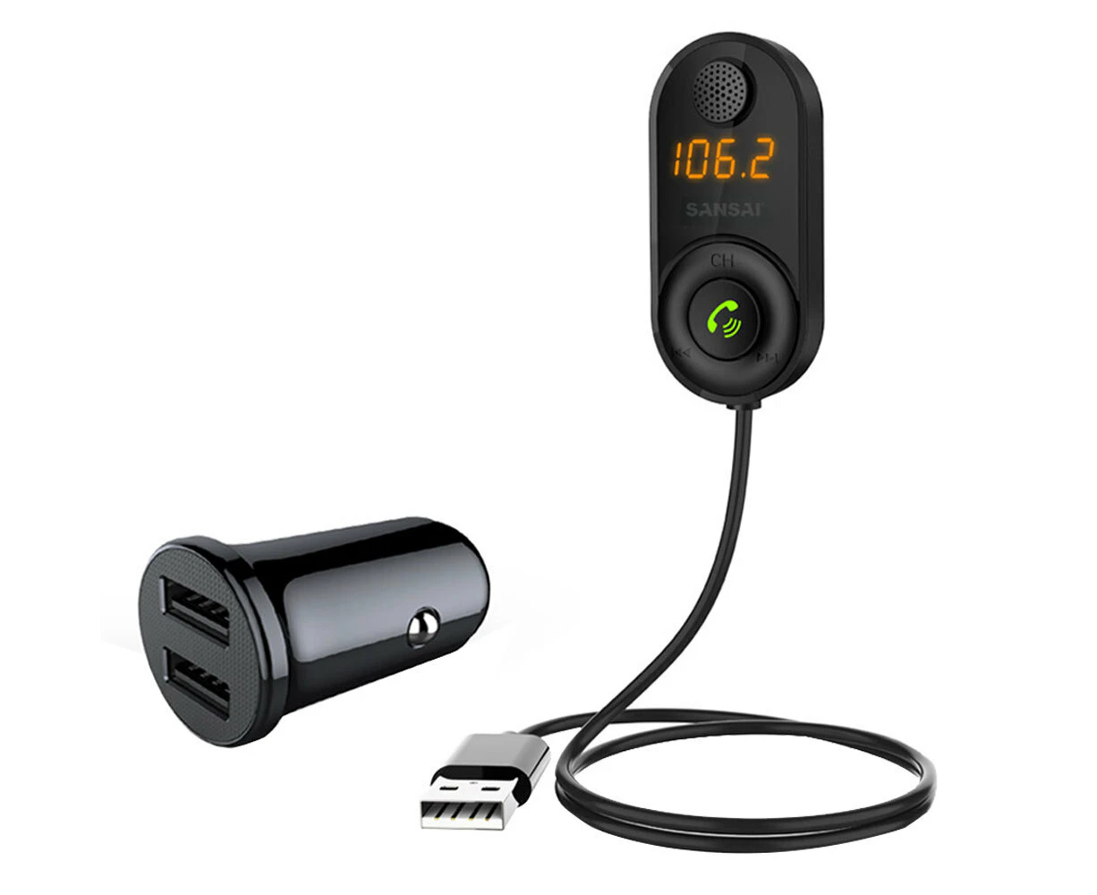 Sansai Bluetooth Hands-Free Car Kit FM Transmitter w/USB 3.1A Port Car Charger