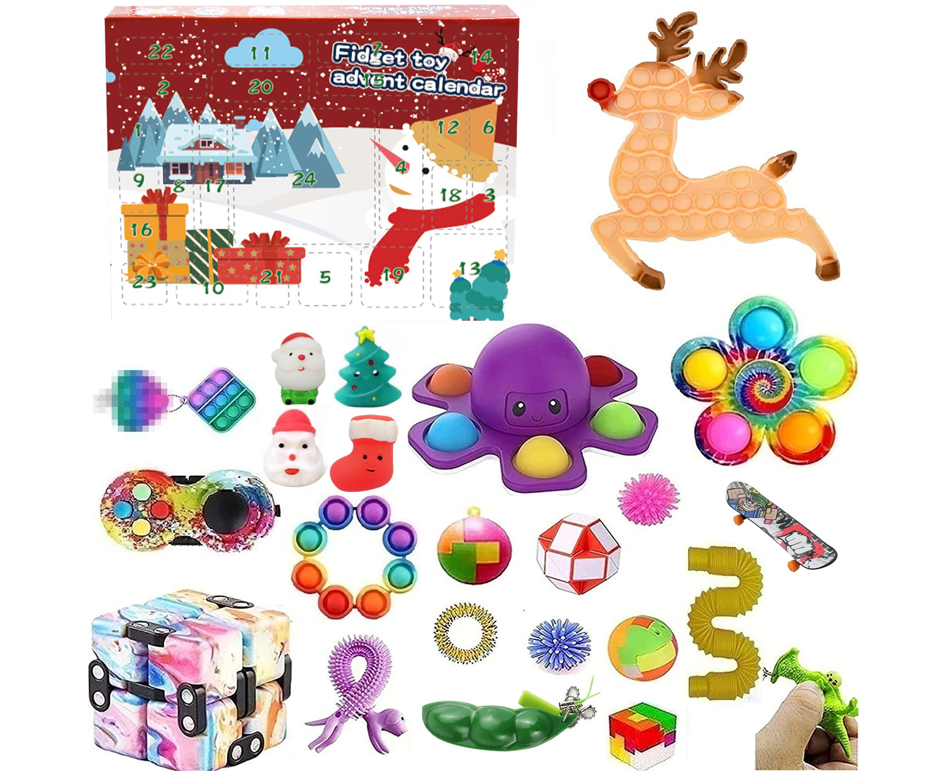 Sensory Fidget Advent Calendars for Kids Christmas Countdown 24 Days Toy Surprise Box Christmas Advent Calendar A4