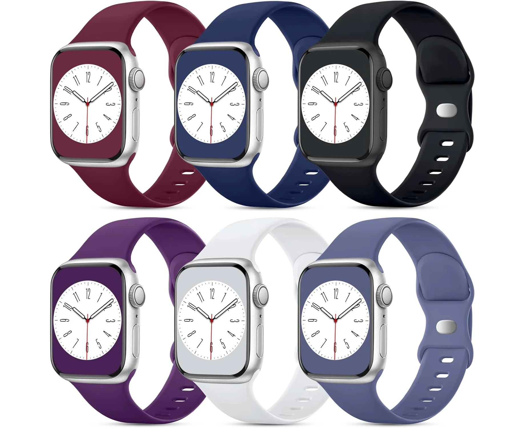 6 Pack Silicone Bands Compatible with Apple Watch Series 8 Band 46mm 45mm 42mm 44mm for Women Men, Soft Breathable Replacement Sport Straps for Apple Watch