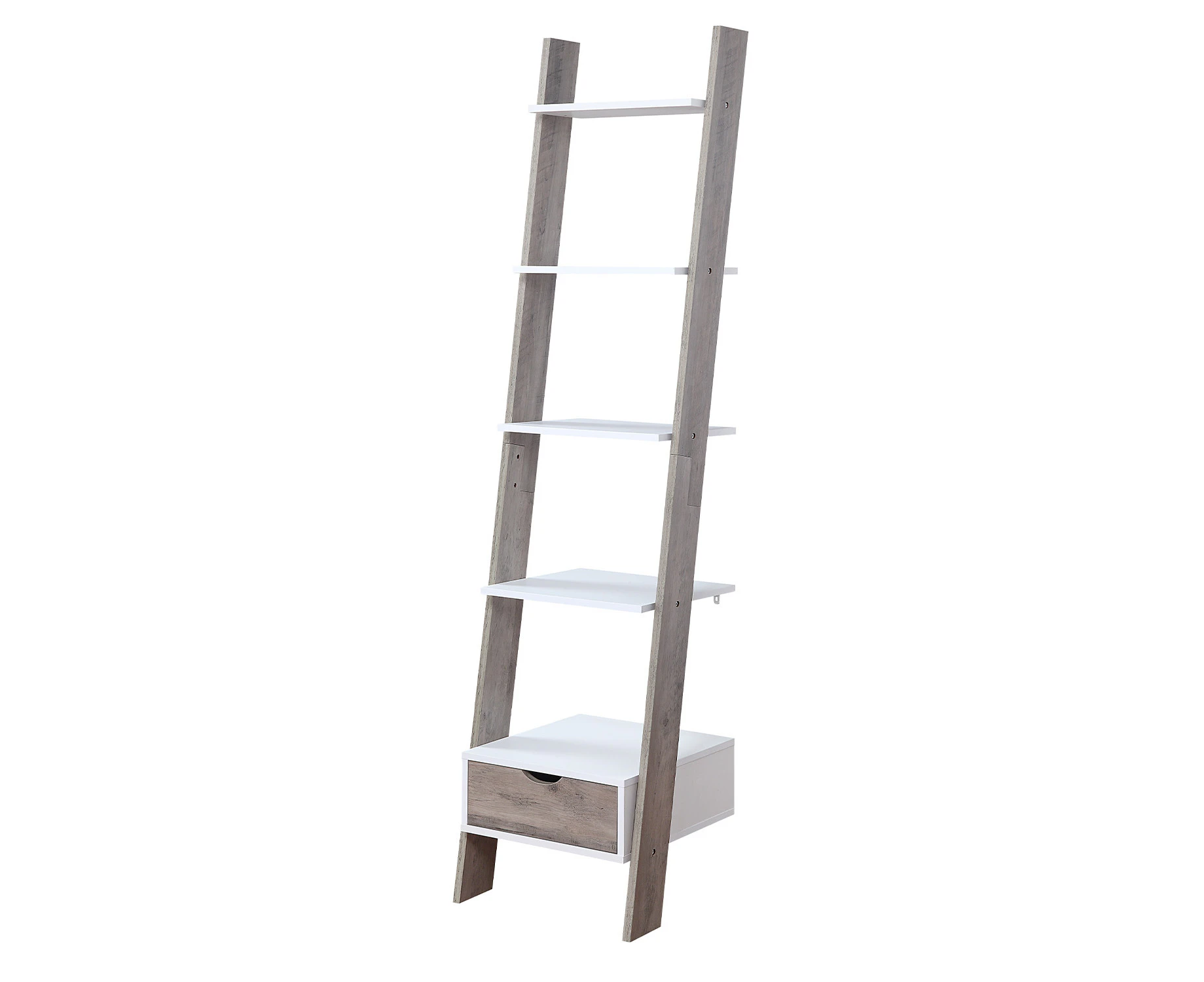 Sarantino Mira 5-Tier Ladder Shelf - White and Grey Oak