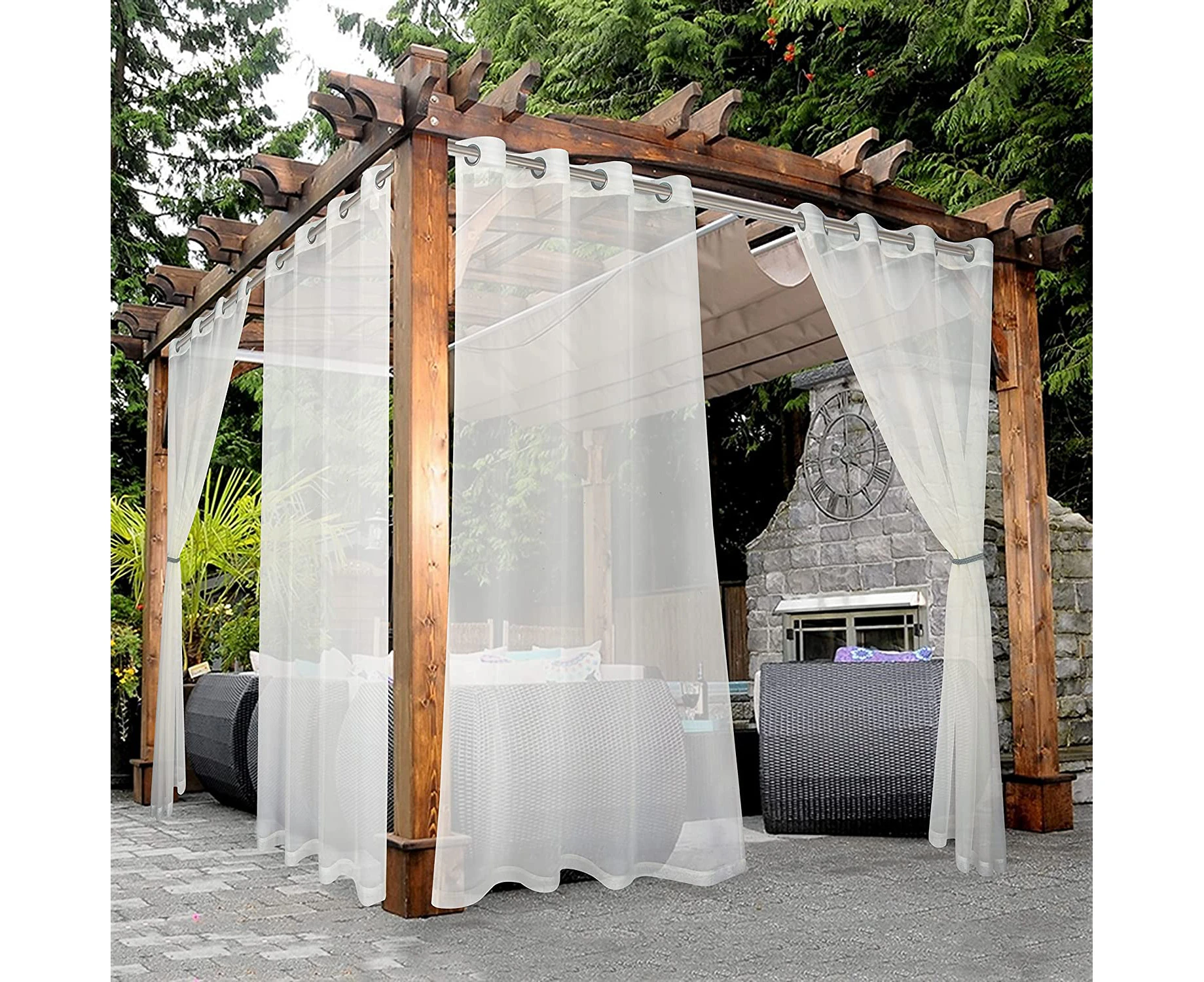 BONZER Sheer Outdoor Curtains for Patio Waterproof - 2 Panels Grommet Indoor Voile Sheer Curtains for Living Room, Bedroom, Porch, Pergola, Cabana, 54 x 84