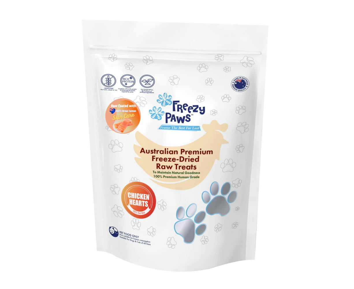 Freezy Paws Freeze Dried Salmon Coated Chicken Heart Dog & Cat Raw Treats 100g