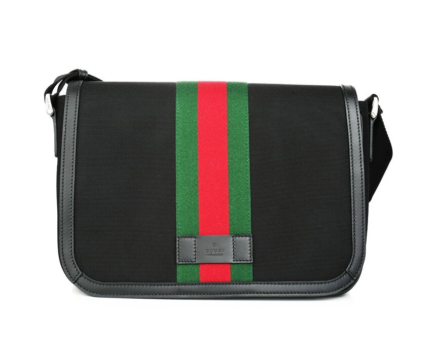 Gucci Techno Canvas Web Stripe Black Messenger Bag 630921 Black