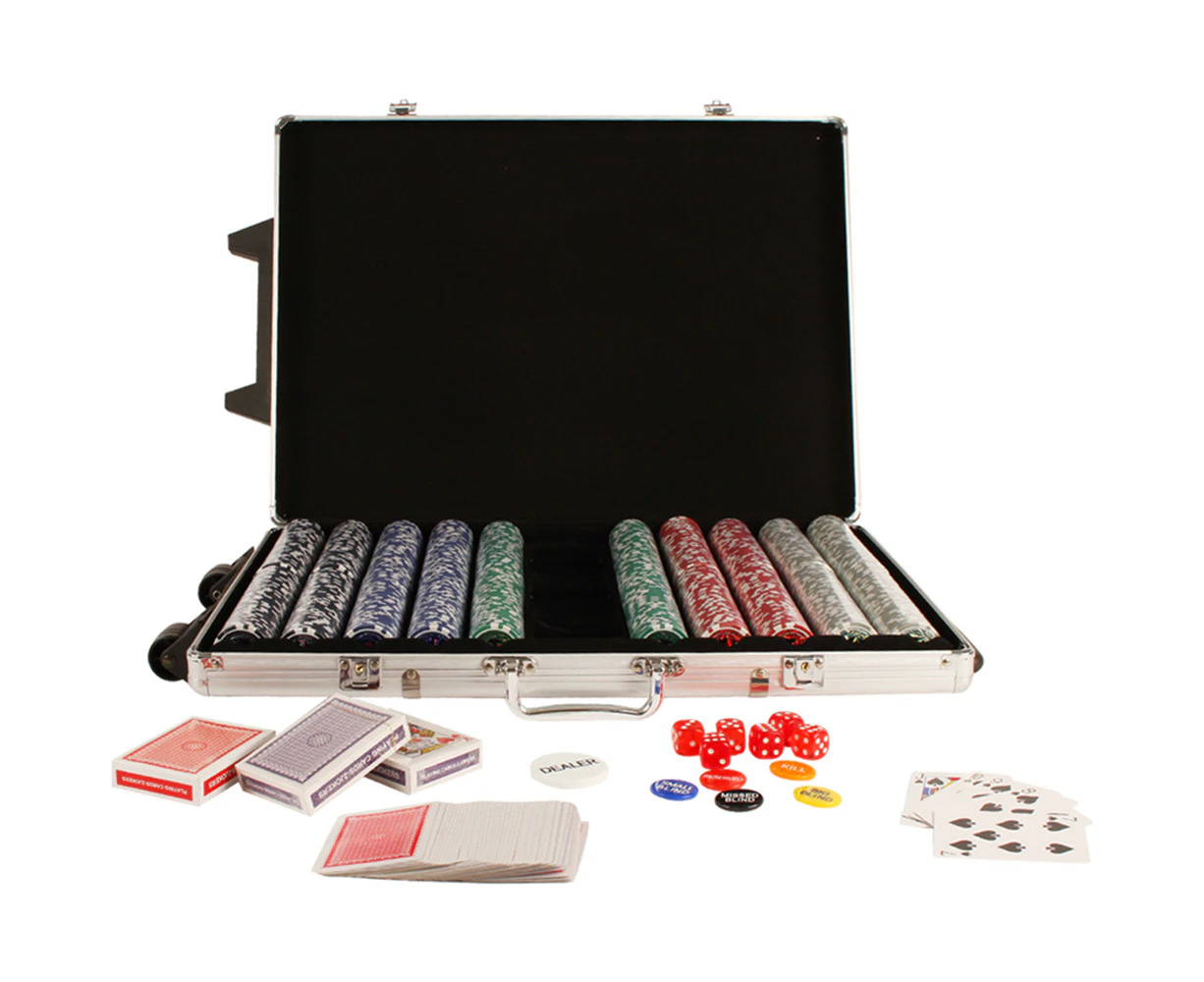 Toys For Fun 1000-Chip Poker Game Play Set Dice/Cards w/ Aluminium Carry Case